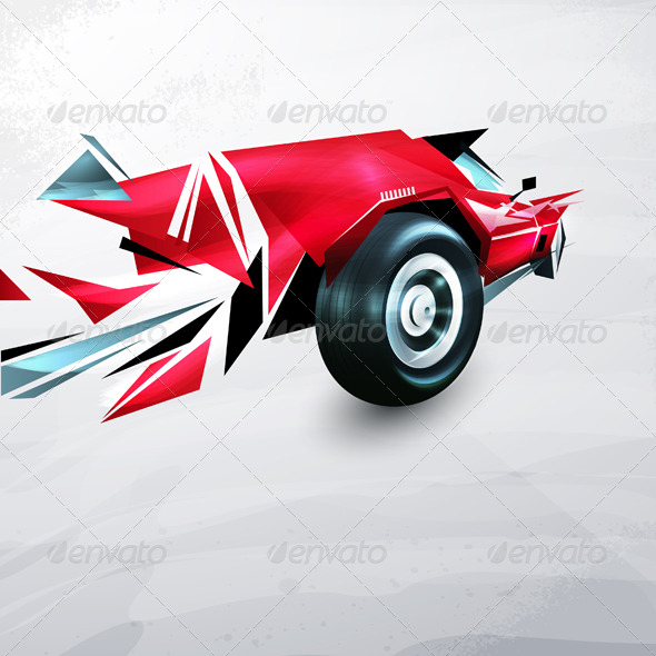 Abstract red racing car painted with graffiti - Abstract Conceptual