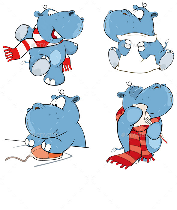 Set of Hippos Cartoon - Animals Characters