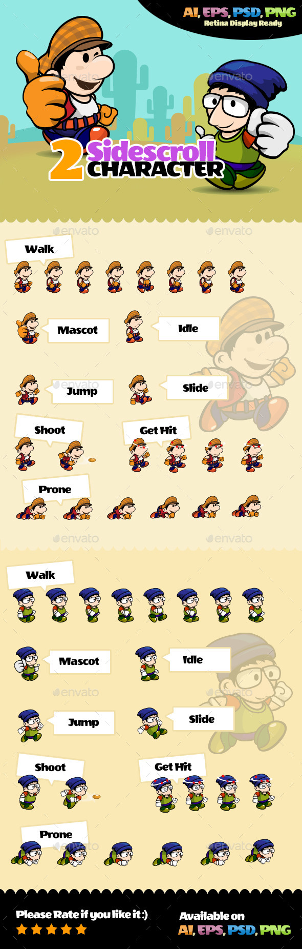 2 Side Scroll Character - Sprites Game Assets