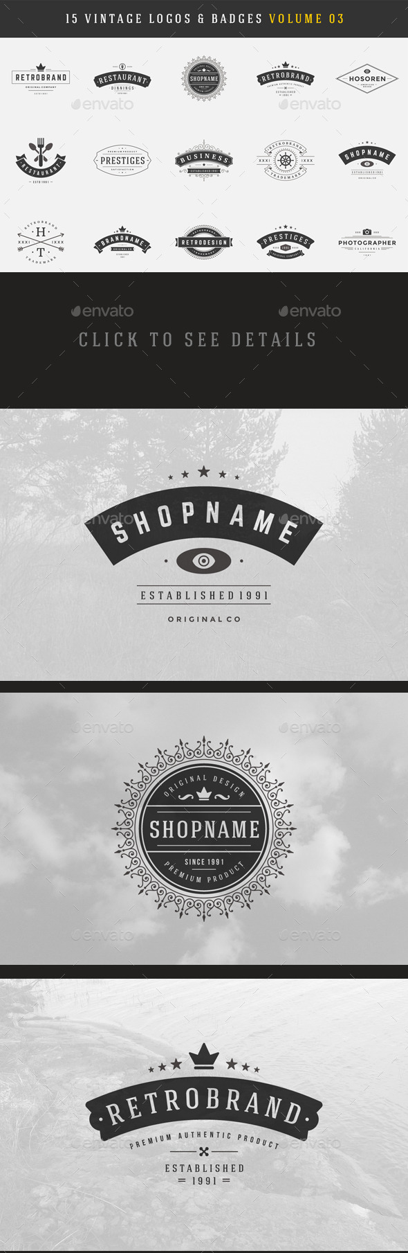 15 Retro Vintage Logotypes or Badges - Badges & Stickers Web Elements