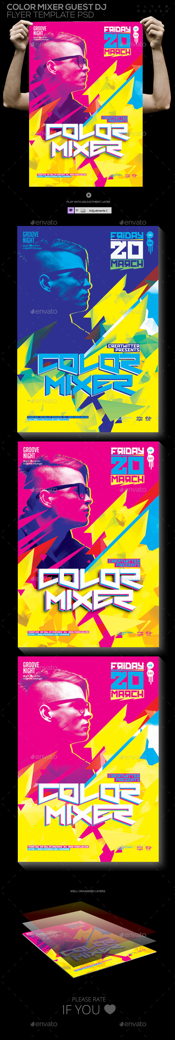 Color Mixer Guest Dj Template PSD Poster/ Flyer - Clubs & Parties Events