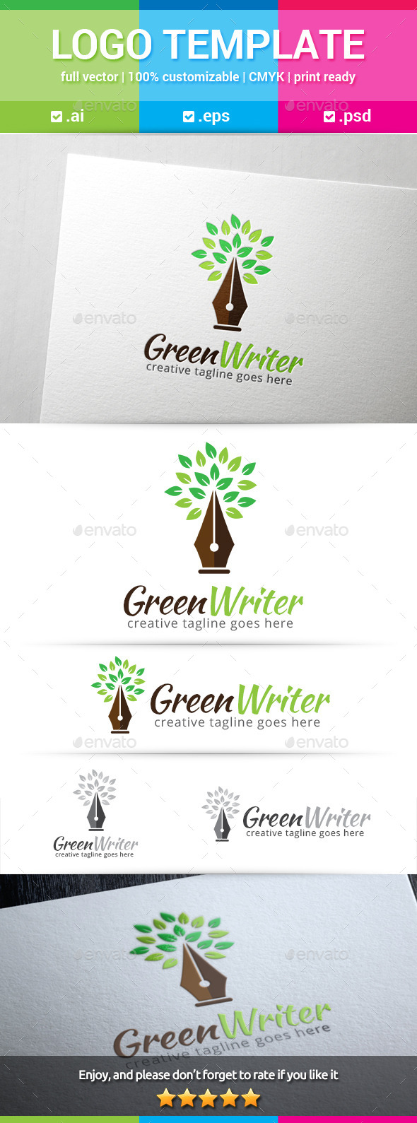 Green Writer Logo - Nature Logo Templates