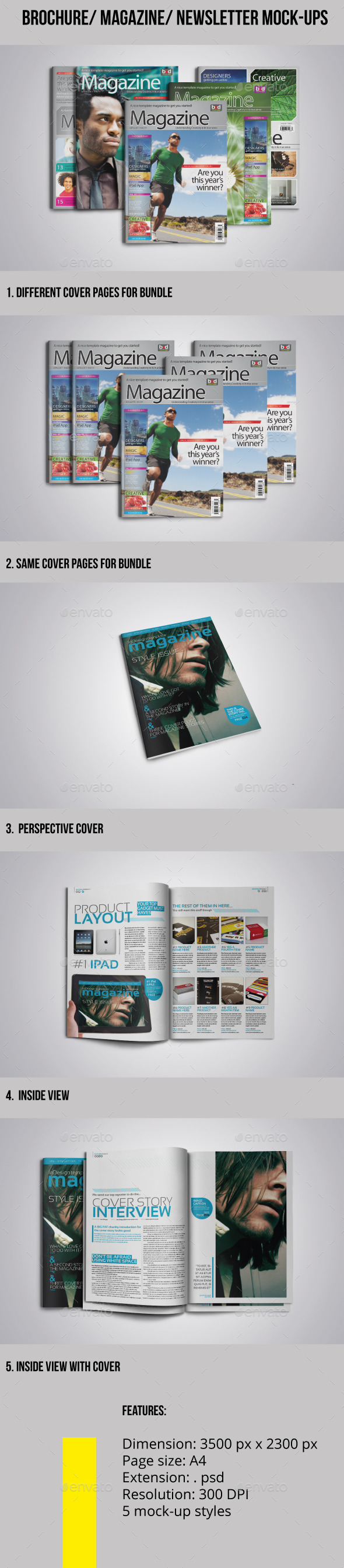 Brochure-Magazine-Newsletter Mock-ups - Product Mock-Ups Graphics