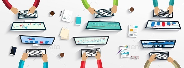 Group of People Working Using Digital Devices - Technology Conceptual