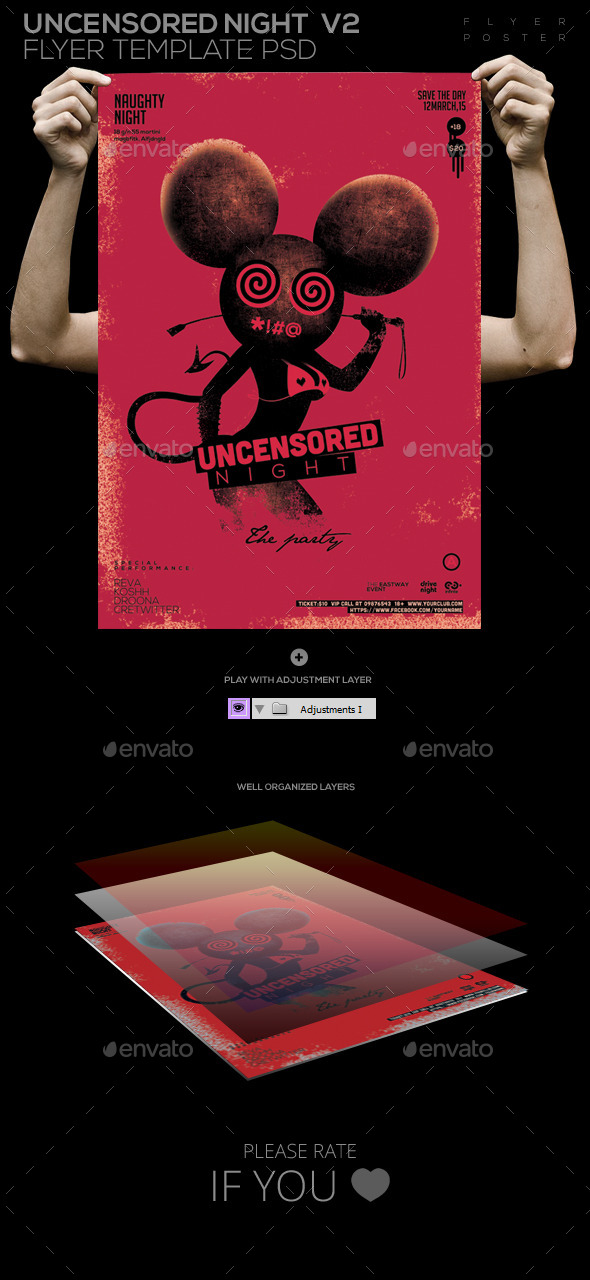 Uncensored Night Flyer Template PSD V2 Flyer/ Post - Clubs & Parties Events