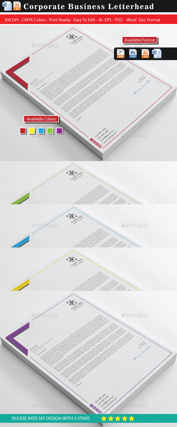 Clean Corporate Business Letterhead - Stationery Print Templates