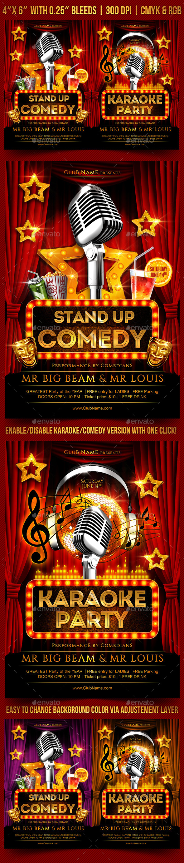 Comedy and Karaoke Flyer Template - Clubs & Parties Events