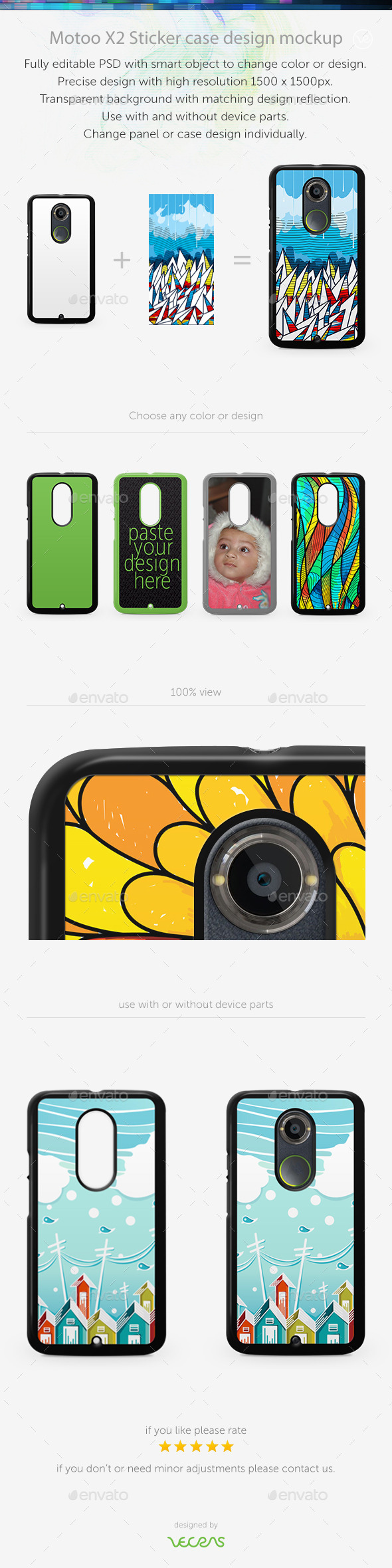 Motoo X2 Sticker Case Design Mockup - Mobile Displays