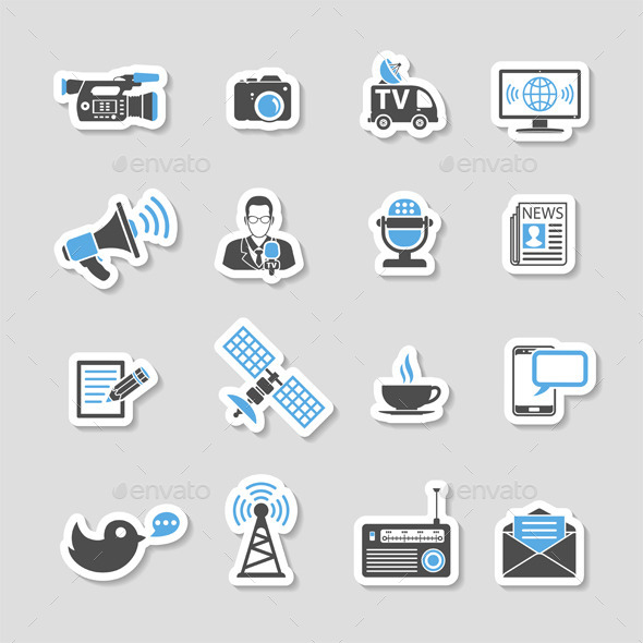 Media and News Icons Sticker Set - Web Elements Vectors