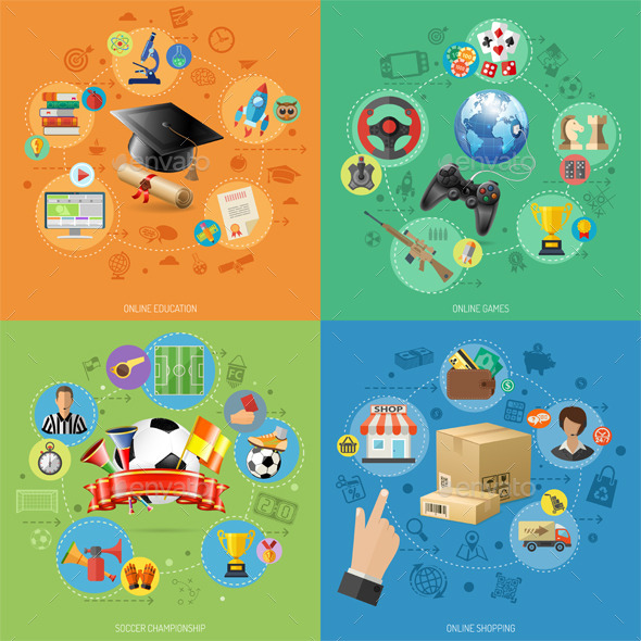 Set Banners of Online Internet Technology - Concepts Business