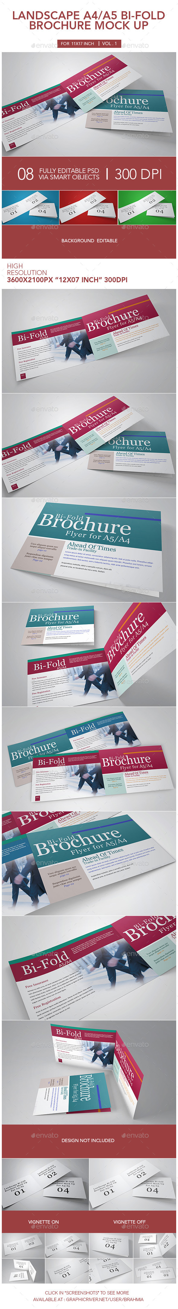 Landscape A4_A5 Bi-fold Brochure Mock Up - Brochures Print
