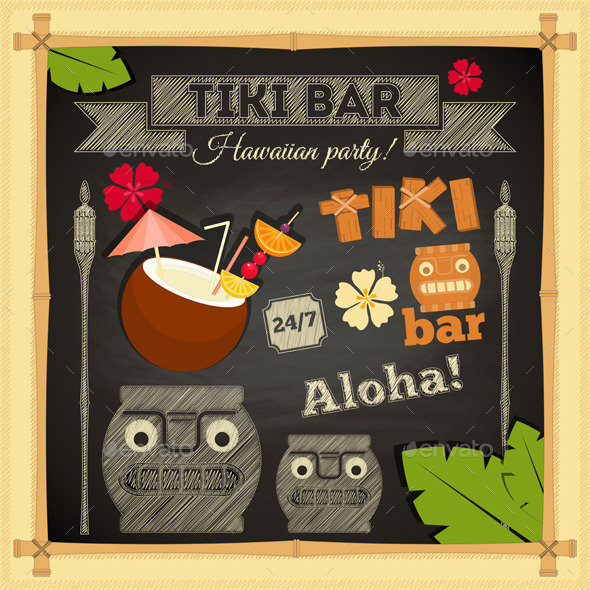 Tiki Bar Hawaii Chalkboard - Travel Conceptual