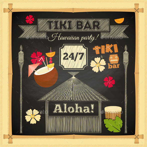 Tiki Bar Hawaii Chalkboard - Travel Conceptual