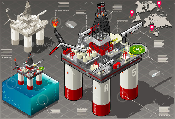 Isometric Infographic Rig Energy Set - Buildings Objects