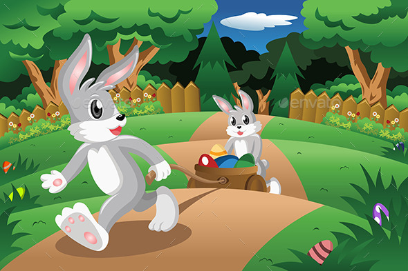 Rabbits with Easter Eggs - Seasons/Holidays Conceptual