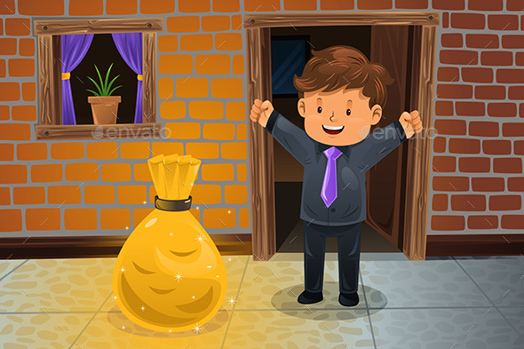 Man Finding a Bag of Money - Business Conceptual