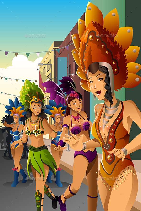 Dancing People in a Street Carnival - People Characters