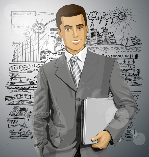 Vector Businessman With Laptop - Concepts Business