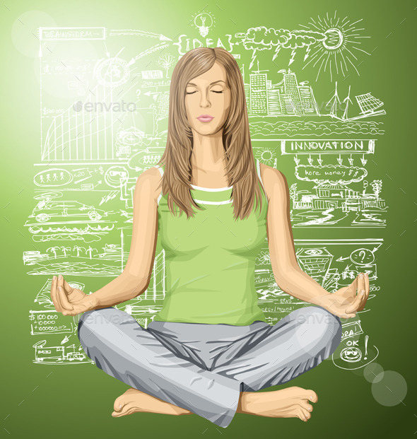 Woman Meditating in Lotus Pose - People Characters