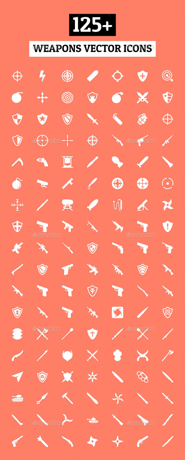 125+ Weapons Vector Icons - Man-made objects Objects