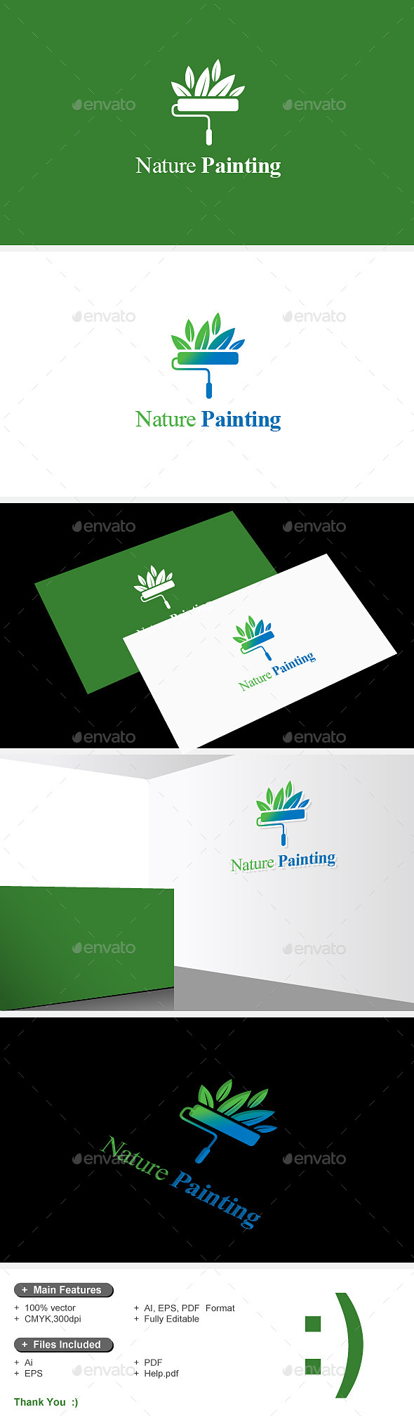 Nature Painting & Green Brush Logo - Symbols Logo Templates
