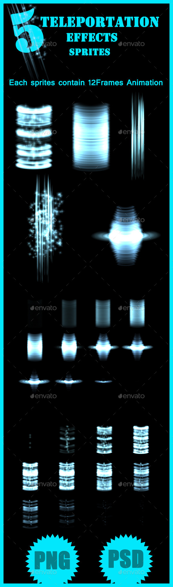 5 Teleportation Effects - Sprites Game Assets