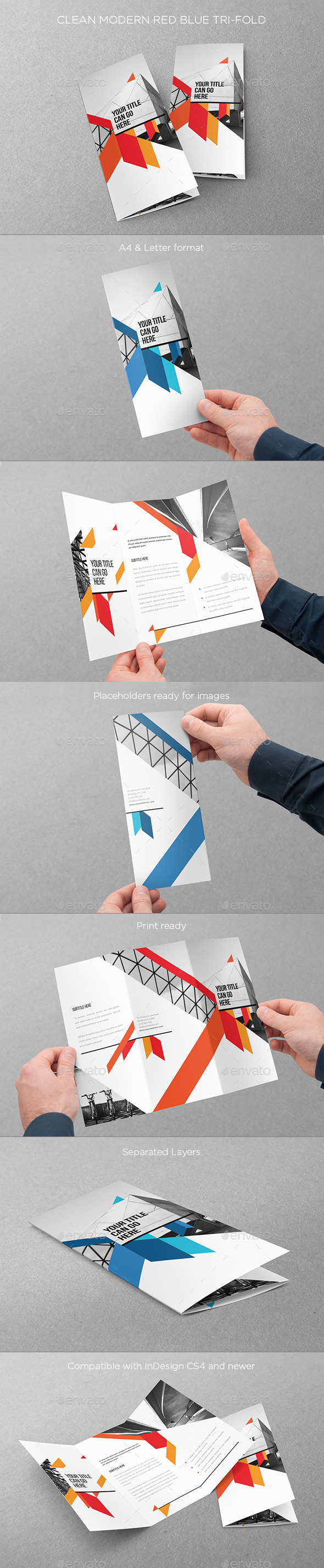 Clean Modern Red Blue Trifold - Brochures Print Templates