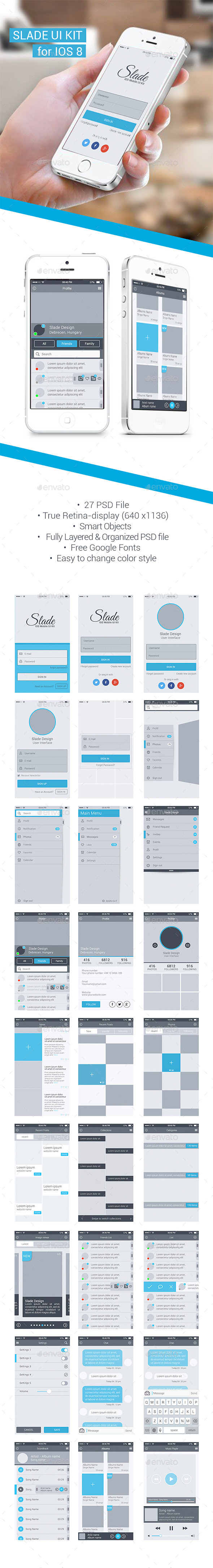 Slade UI Kit For IOS 8 - User Interfaces Web Elements