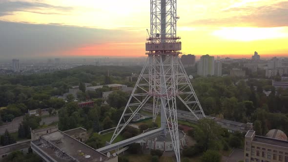 Kiev or Kyiv Aerial Sunset View Tv Tower