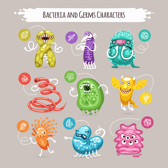 Bacteria and Germs Characters Set - Health/Medicine Conceptual