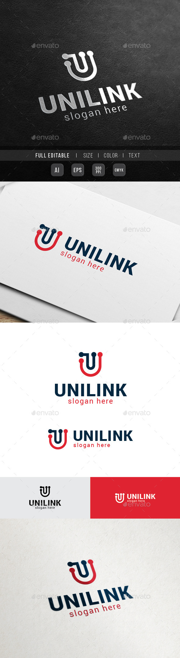 U - Universal Link - Network - Letters Logo Templates