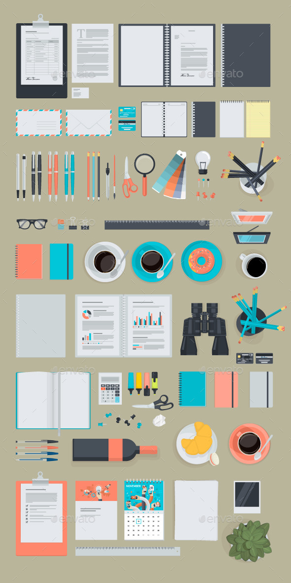 Set of Flat Design Business Items - Business Conceptual