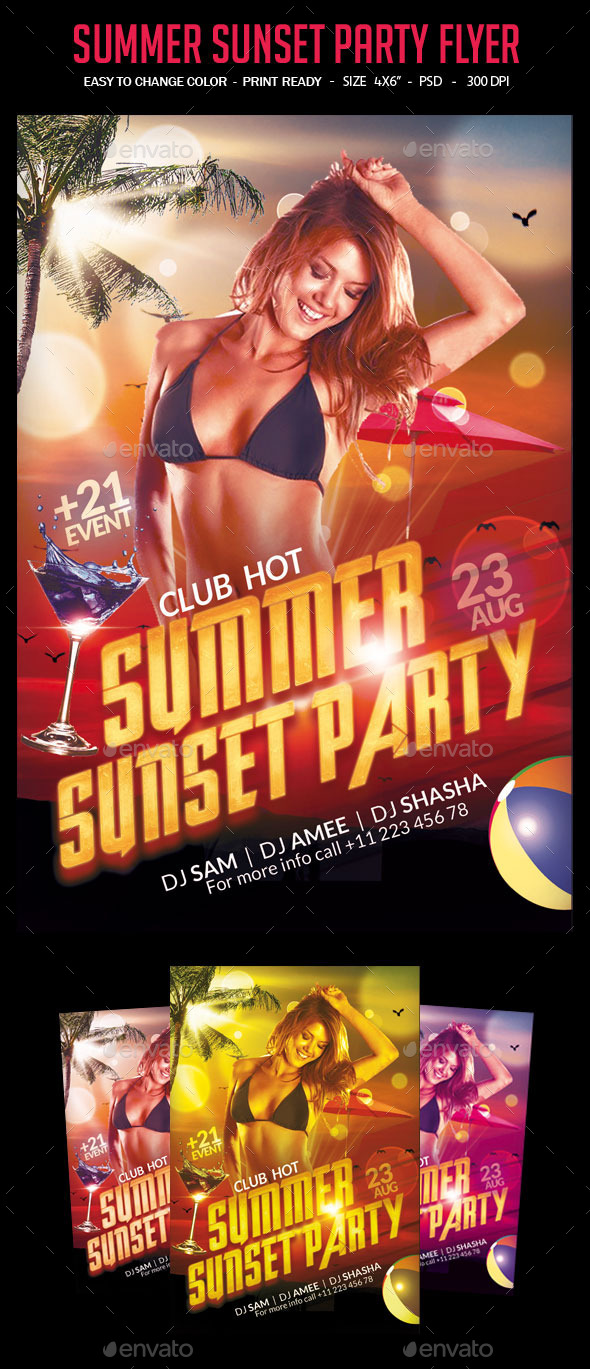 Summer Sunset Party Flyer - Clubs & Parties Events