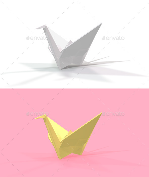 Polygon Origami Crane - Characters 3D Renders