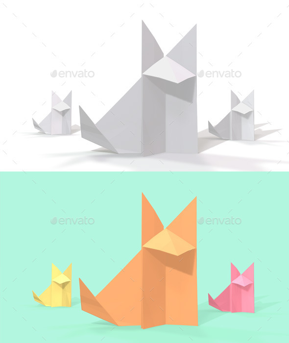 Polygon Origami Fox - Characters 3D Renders