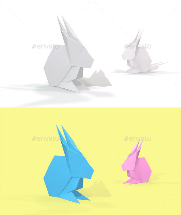 Polygon Origami Rabbit - Characters 3D Renders