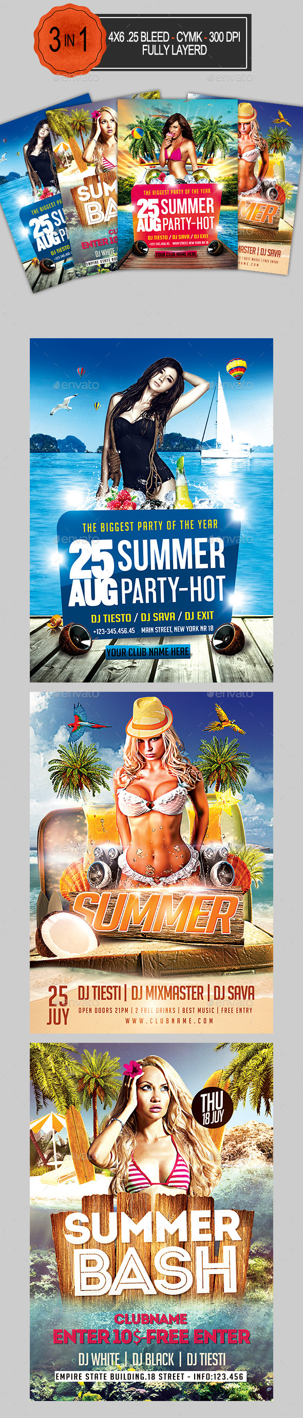 3in1 Summer Flyer Bundle - Clubs & Parties Events