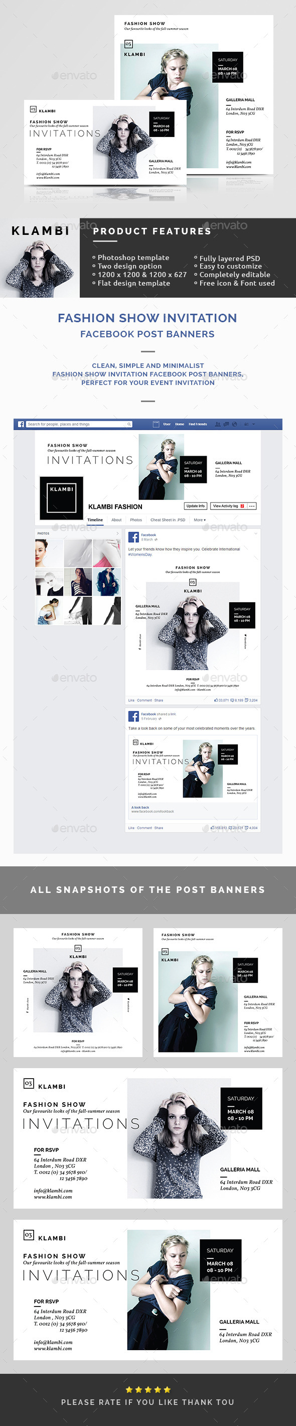 Fashion Show Invitation Facebook Post Banners - Banners & Ads Web Elements