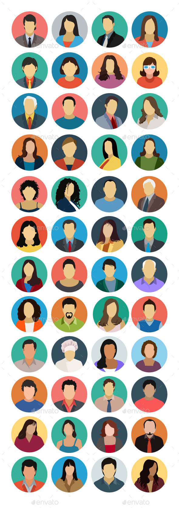 40+ Avatars Flat Icons - People Characters