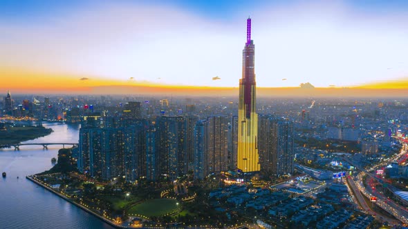 Aerial Hyper Lapse of Downtown Sai Gon - Ho Chi Minh city, Viet Nam alt
