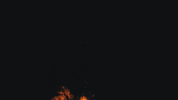 Fire Flames on a Black Background in Slow Motion Bonfire Burning at Night alt