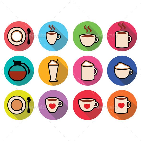 Coffee Icons Set in Color - Food Objects