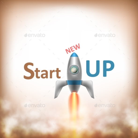 New StartUP Text With Flying Rocket. - Concepts Business