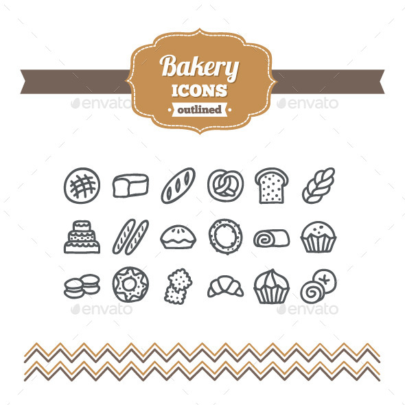 Hand Drawn Bakery Icons - Food Objects