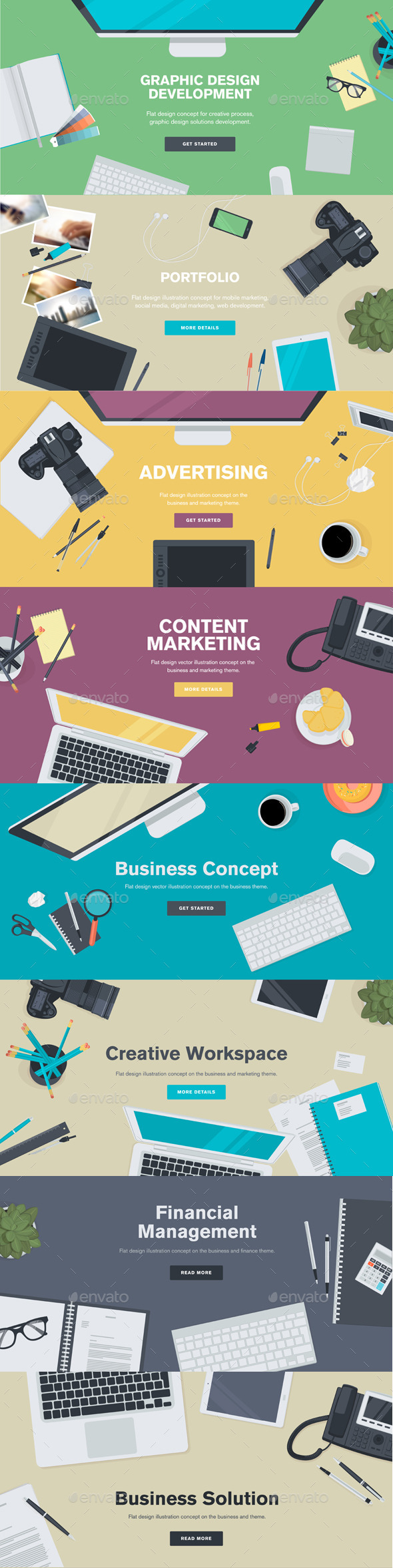 Set of Flat Design Workspace Banners - Business Conceptual