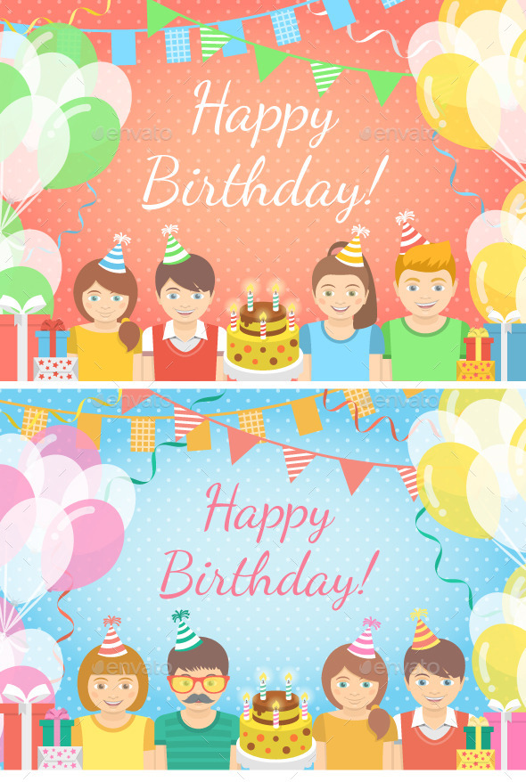 Pink and Blue Kids Birthday Party Backgrounds - Birthdays Seasons/Holidays