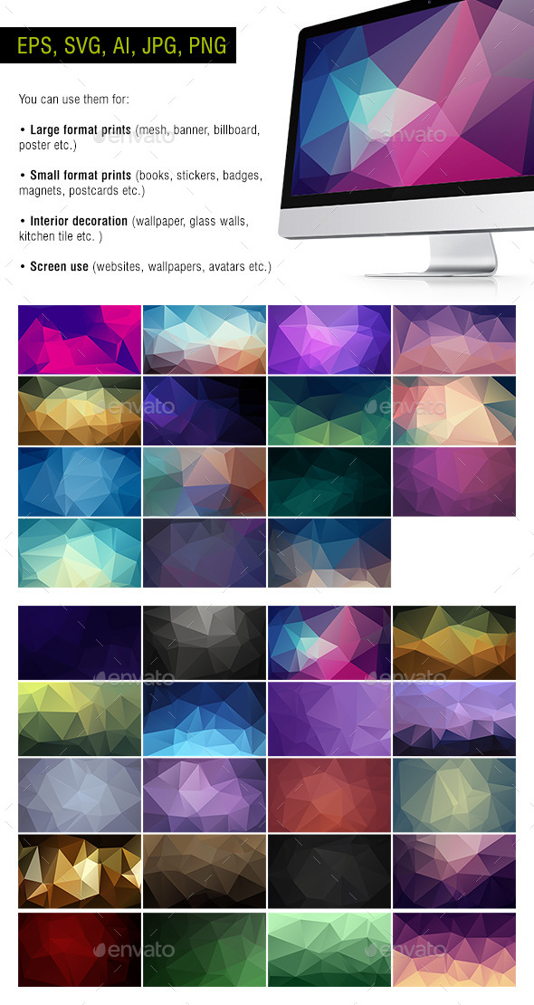 Polygon Backgrounds - Dark - Pack of 35 - Backgrounds Decorative