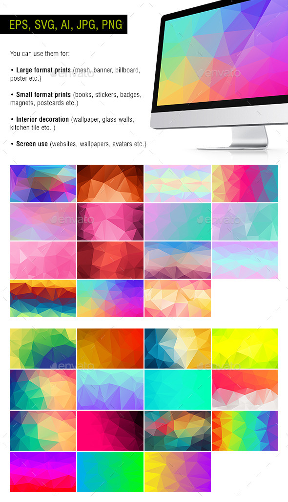 Polygon Backgrounds - Neon #1 - Pack of 30 - Backgrounds Decorative