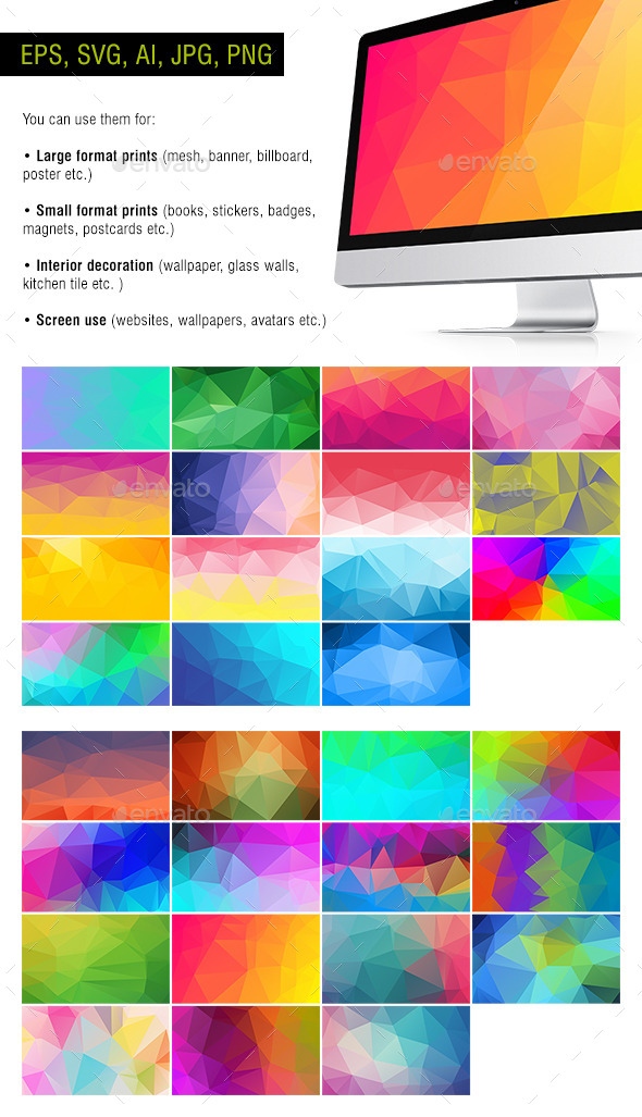 Polygon Backgrounds - Neon #2 - Pack of 30 - Backgrounds Decorative