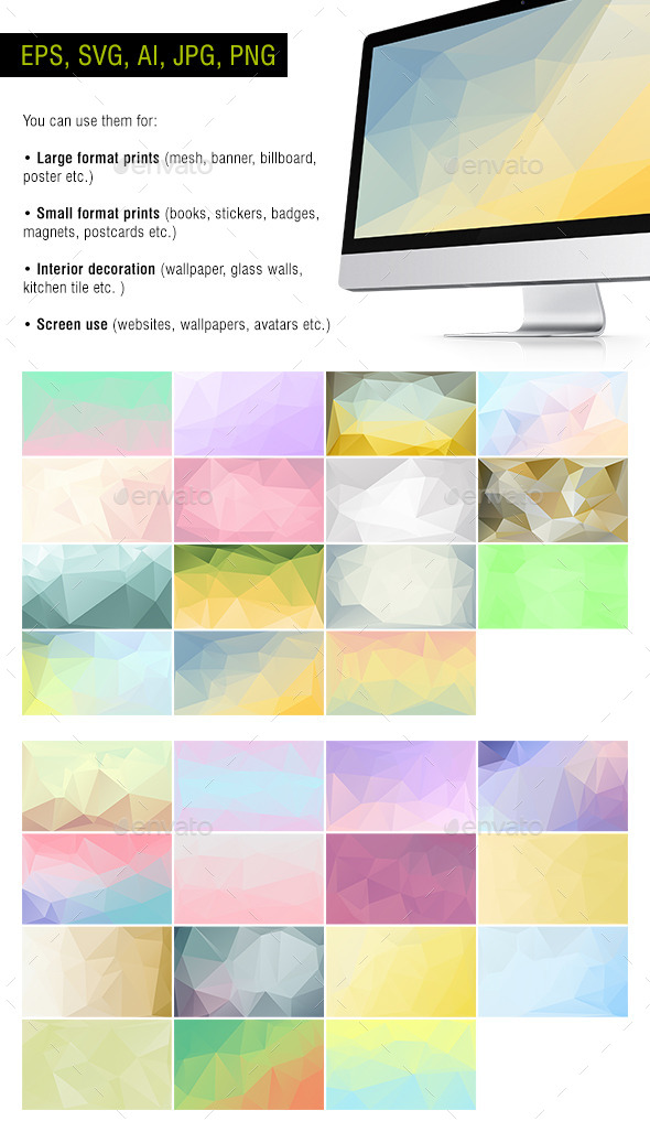Polygon Backgrounds - Pastel - Pack of 30 - Backgrounds Decorative